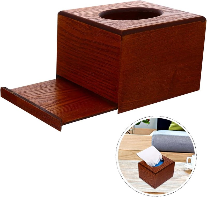 Wooden Tissue Box Holder Rustic Modern Fluted Tray Rectangular Storage Brown - Image 5